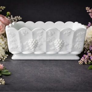 Westmoreland Paneled Grape White Milk Glass Planter